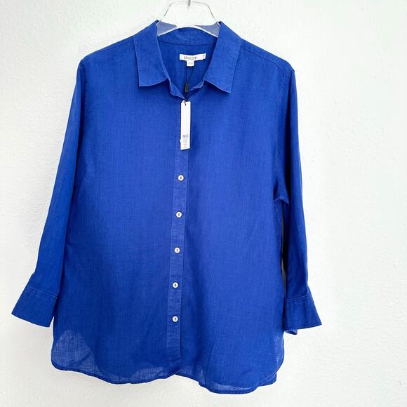 Chico's Tops - Chicos No Iron Linen Solid Shirt Size 14 Rich Cobalt Blue Long Sleeve Coastal